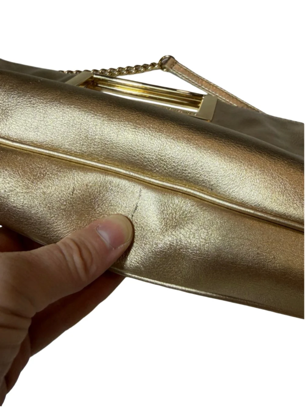 Michael Kors Metallic Gold Leather Chain Shoulder Bag Framed Evening Clutch